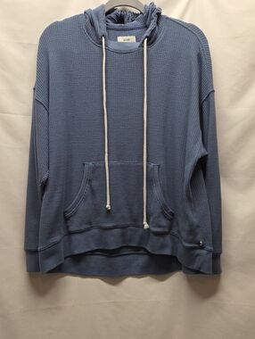 aerie Waffle-Knit Hoodie in Dusty Blue